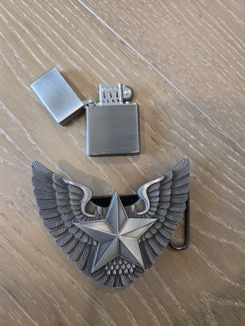 Winged Star Belt Buckle with Removable Flip Top Lighter